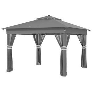 Rootz Living Rootz Havetelt - Gazebo - Solcelledrevet - Jordspyd - Bæretaske - LED'er Havetelt - Stål - Oxford stof - Grå - 336 Cm X 336 Cm X 270 Cm