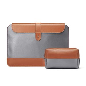 Shoppo Marte Horizontal Microfiber Color Matching Notebook Liner Bag, Style: Liner Bag+Power Bag(Gray + Brown), Applicable Model: 14-15.4 Inch