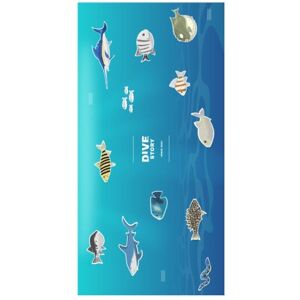 Shoppo Marte Printed Solid Color Beach Vacation Swimming Bath Towel Beach Towel, Color: Marine Blue Fish Group(Round Mesh Bag)