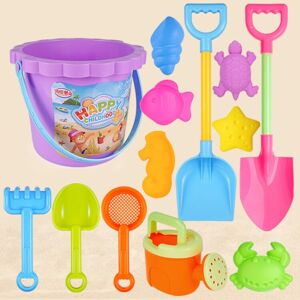 Shoppo Marte 13pcs/Set Children Beach Toys Set Large Sand Shovel Bucket Sand Digging Tools Hourglass, Color: Purple Lace Barrel