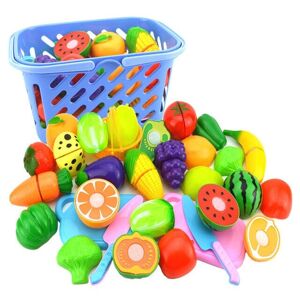 shopnbutik Lad som om du leger, plastik madlegetøj, skåret frugt, grøntsager til børn, tilfældig farve og stil: 23 stk / sæt