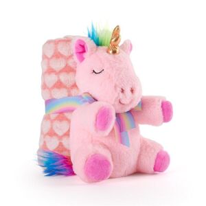 Unicorn Plysdyr + Tæppe Legetøj Tøjdyr Plush Soft Pink 22cm