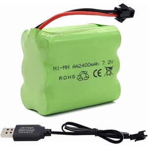 YUNIQUE GREEN-CLEAN-POWER 7.2V 2400mAh RC med USB-opladningskabel og 2P SM-stik, til RC Car RC Tank RC-både - Tilbehør til fjernbetjening legetøj NiMH batteri