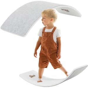 ECD-Germany Joyz Balance Board i træ til børn og voksne; hvid med grå filt; anti-slip; 83x30 cm; balancevugge; Montessori legetøj fra 3 år; balancetavle;