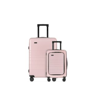 Sæt med 2 Eternitive E3 kufferter / TSA kombinationslås / størrelse S + L / farve pink / håndbagage med ekstra lomme og USB-C og USB-A port / 360° dre