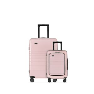 Sæt med 2 Eternitive E3-kufferter / kabinekuffert med ekstra lomme og USB-C- og USB-A-port / TSA-kombinationslås / størrelse S + M / farve pink / 360°