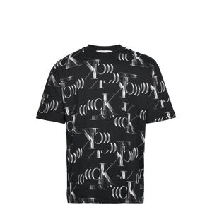 Calvin Hyper Real Ck Aop Tee T-shirt Sort Calvin Klein Jeans*Betinget Tilbud