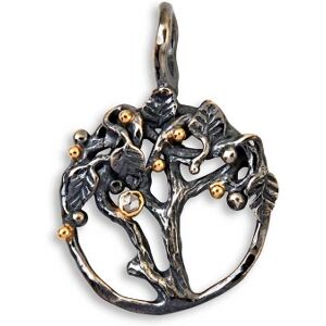 By Birdie Tree Of Life Sterling Sølv Vedhæng med 14 Karat Guld og Diamant 0,05 Carat