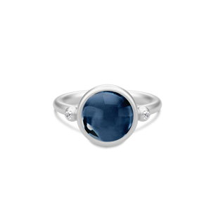 Julie Sandlau Sølv Prime ring med safir blå krystal