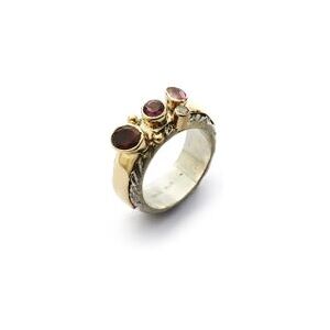 Hammered Stone Red Mix Sterling Sølv Ring fra By Birdie med 14 Kt Guld og Brillant 0,05 Carat