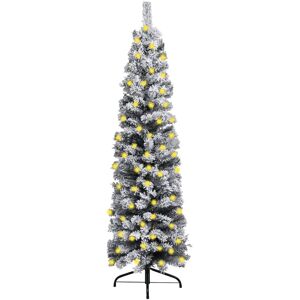 vidaXL smalt kunstigt juletræ med LED og sne 150 cm PVC grøn