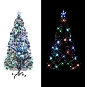 vidaXL kunstigt juletræ med fod og LED-lys 210 cm fiberoptisk