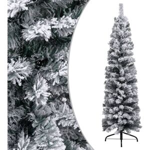 vidaXL slankt kunstigt juletræ med puddersne 150 cm PVC grøn