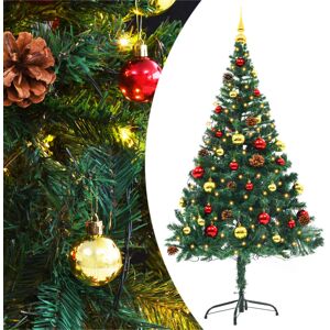 vidaXL kunstigt juletræ med julekugler og LED-lys 150 cm PVC grøn