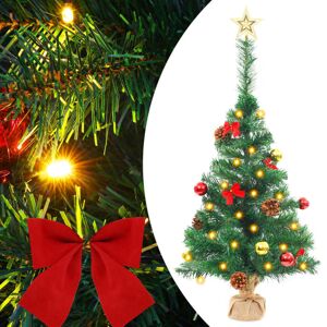 vidaXL kunstigt juletræ med julekugler og LED-lys 64 cm PVC grøn