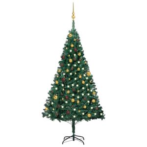 vidaXL kunstigt juletræ med LED-lys og kuglesæt 180 cm PVC grøn