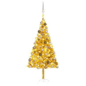 vidaXL kunstigt juletræ med LED-lys og kuglesæt 180 cm PET guldfarvet