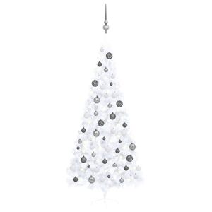 vidaXL kunstigt halvt juletræ med LED-lys og kuglesæt 240 cm hvid