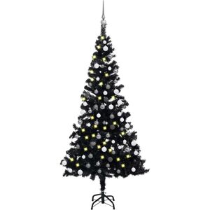 vidaXL kunstigt juletræ med LED-lys og kuglesæt 120 cm PVC sort