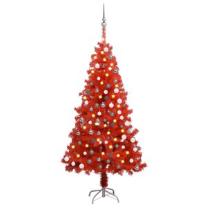 vidaXL kunstigt juletræ med LED-lys og kuglesæt 120 cm PVC rød