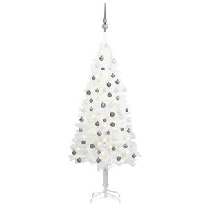 vidaXL kunstigt juletræ med LED-lys og kugler 120 cm hvid