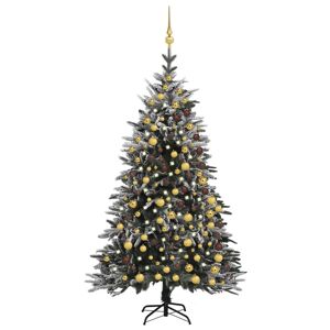 vidaXL kunstigt juletræ m. LED-lys og kugler + puddersne PVC PE 210 cm