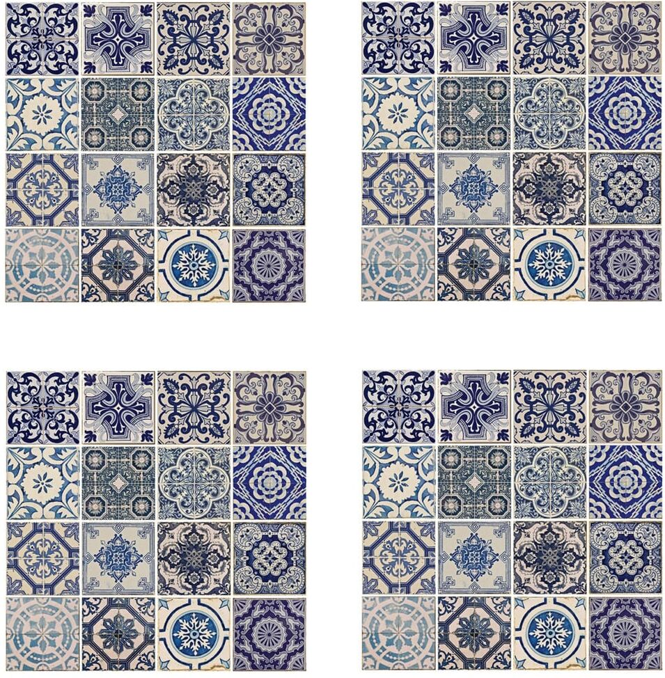 WALPLUS vægklistermærker 54 x 54 cm 4 ark spansk blå WALPLUS vægklistermærker 54 x 54 cm 4 ark spansk blå