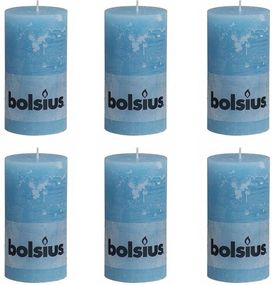 Bolsius Rustik Søjle Stearinlys 130 x 68 mm Vand Blå 6 stk Bolsius Rustik Søjle Stearinlys 130 x 68 mm Vand Blå 6 stk