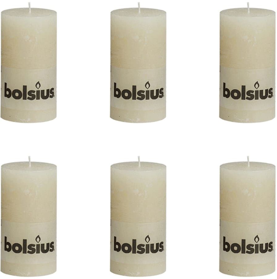 Bolsius rustikt søjlestearinlys 130 x 68 mm 6 stk. elfenbensfarvet Bolsius rustikt søjlestearinlys 130 x 68 mm 6 stk. elfenbensfarvet