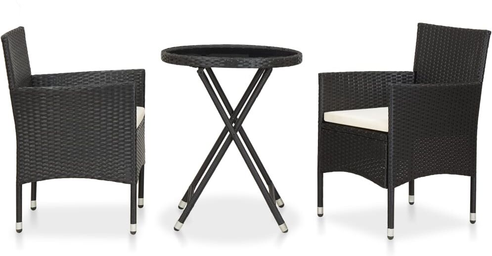 vidaXL havebistrosæt 3 dele polyrattan og hærdet glas sort vidaXL havebistrosæt 3 dele polyrattan og hærdet glas sort
