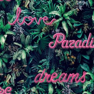 Noordwand Good Vibes tapet Neon Letter with Plants grøn og pink