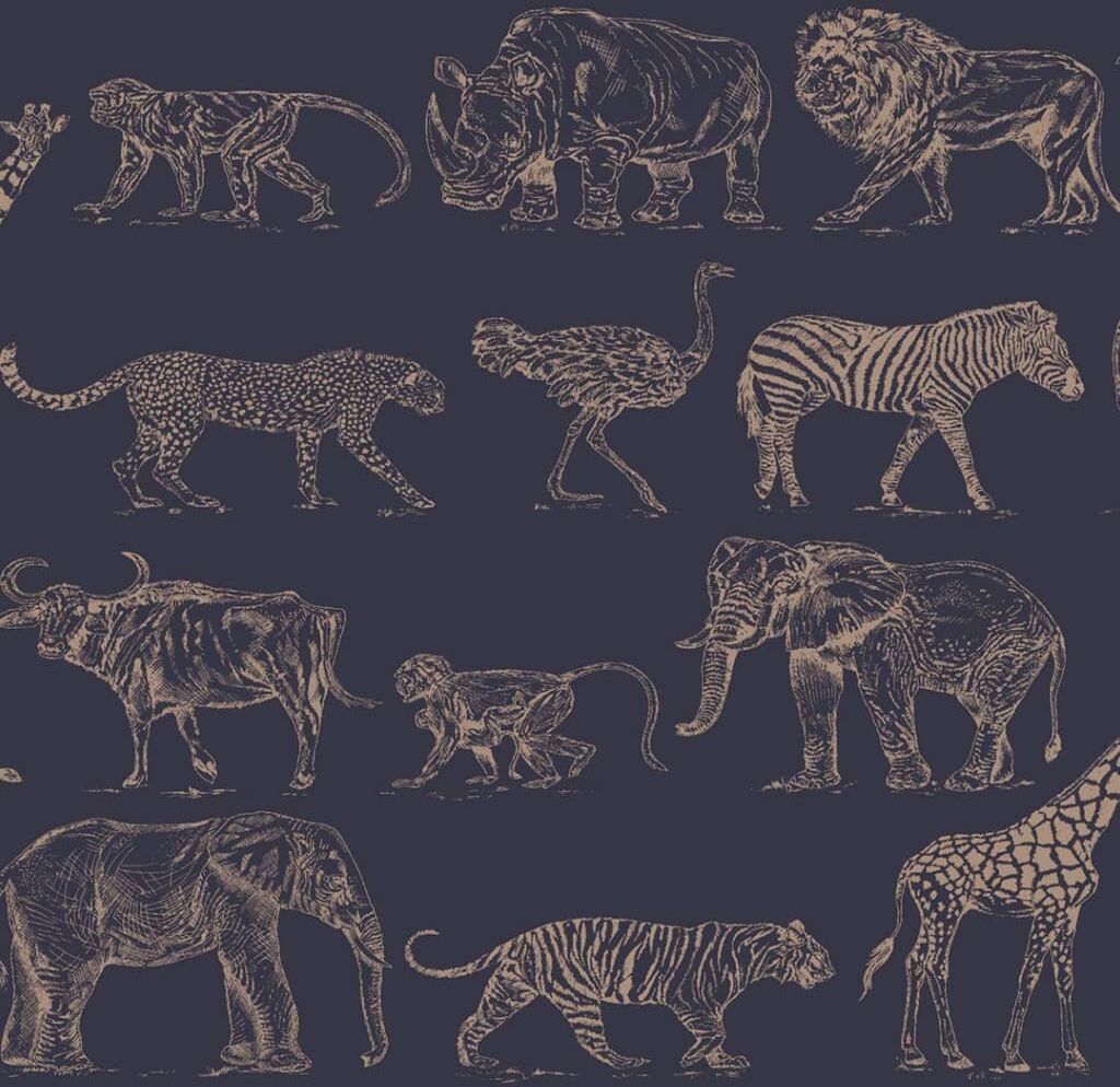 Kids at Home tapet Safari Midnight blå Kids at Home tapet Safari Midnight blå