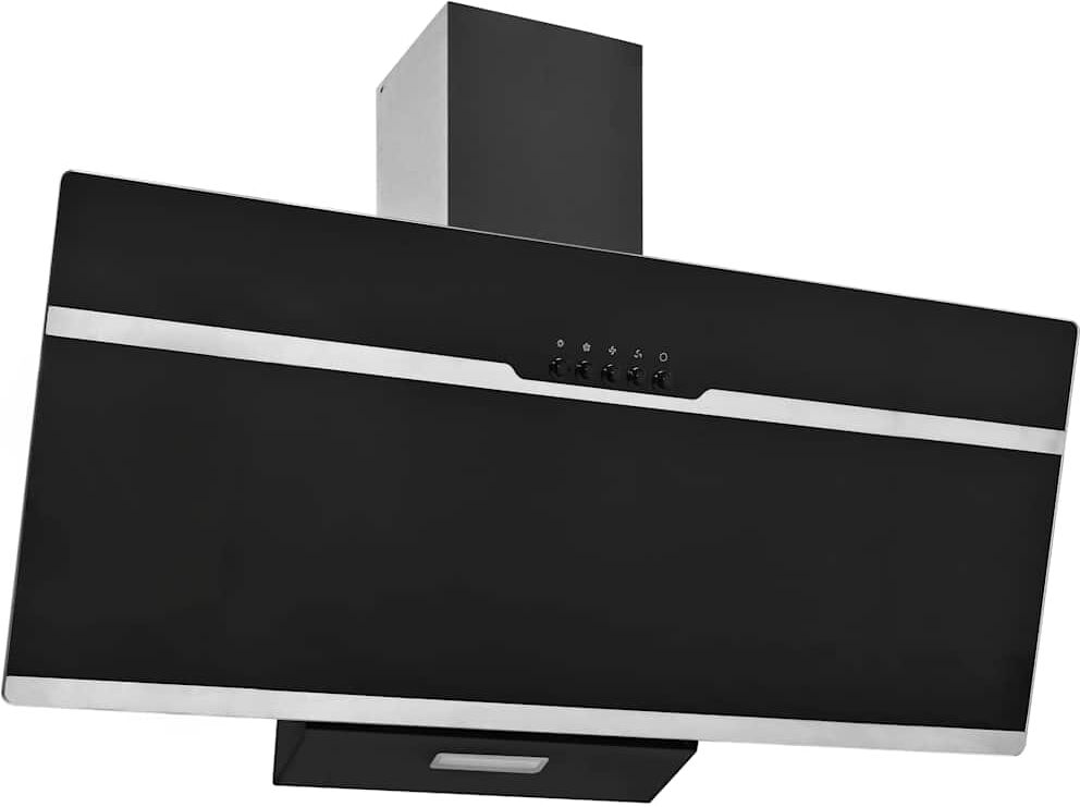 vidaXL vægmonteret emhætte 90 cm rustfrit stål og hærdet glas sort vidaXL vægmonteret emhætte 90 cm rustfrit stål og hærdet glas sort