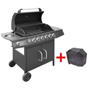 vidaXL gasgrill 6 + 1 grillzoner sort