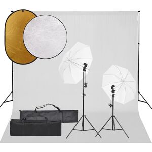 vidaXL fotostudiesæt med lampesæt + baggrund og reflektor