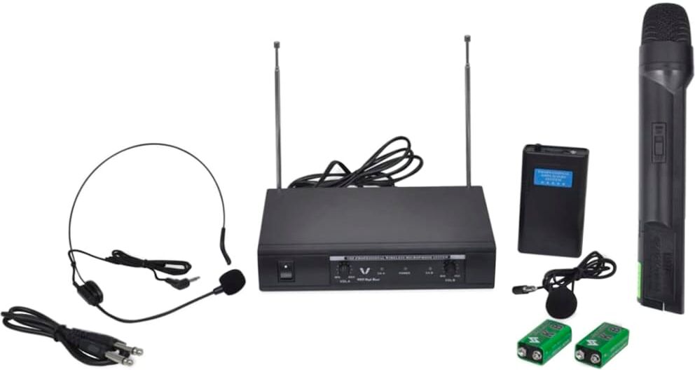 vidaXL modtager med 1 trådløs mikrofon og 1 trådløst headset VHF vidaXL modtager med 1 trådløs mikrofon og 1 trådløst headset VHF
