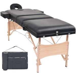 vidaXL sammenfoldeligt massagebord 3 zoner 10 cm tyk hynde sort