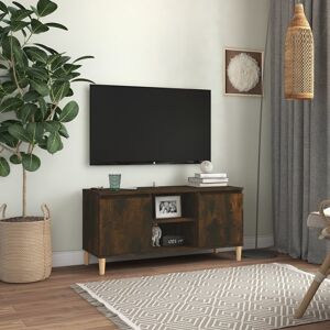 vidaXL tv-bord med massive træben 103,5x35x50 cm røget egetræsfarve