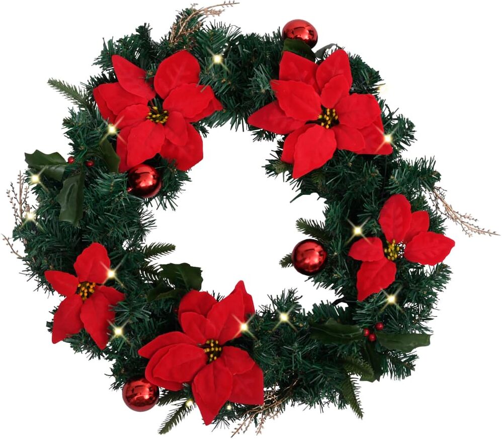 vidaXL julekrans med LED-lys 60 cm PVC grøn vidaXL julekrans med LED-lys 60 cm PVC grøn