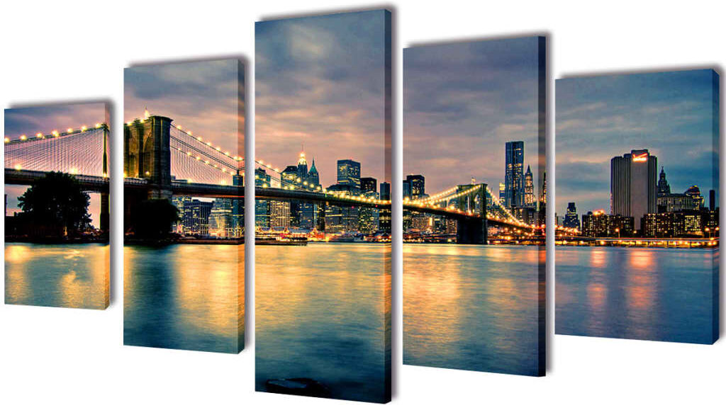 vidaXL Kanvasbilledsæt Brooklyn Bridge River View 200 x 100 cm vidaXL Kanvasbilledsæt Brooklyn Bridge River View 200 x 100 cm