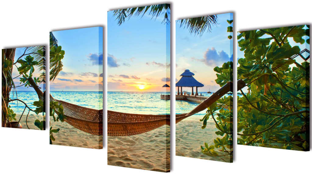 vidaXL Kanvasbilledsæt sandstrand med hængekøje 100 x 50 cm vidaXL Kanvasbilledsæt sandstrand med hængekøje 100 x 50 cm