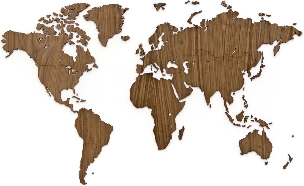 MiMi Innovations verdenskort i træ Exclusive 130 x 78 cm valnøddetræ MiMi Innovations verdenskort i træ Exclusive 130 x 78 cm valnøddetræ