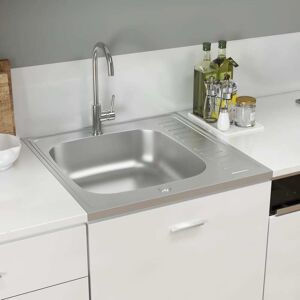 vidaXL køkkenvask med afløbssæt 600x600x155 mm rustfrit stål sølvfarve