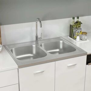 vidaXL køkkenvask med dobbeltbassiner 800x600x155 mm rustfrit stål
