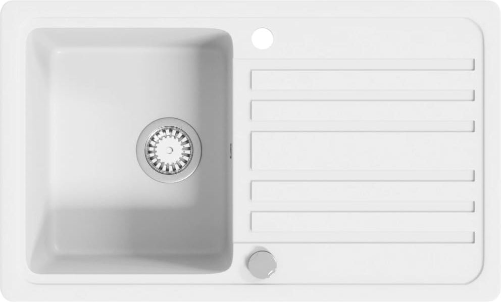 vidaXL Enkelt køkkenvask i granit med bakke, vendbar, cremehvid vidaXL Enkelt køkkenvask i granit med bakke, vendbar, cremehvid