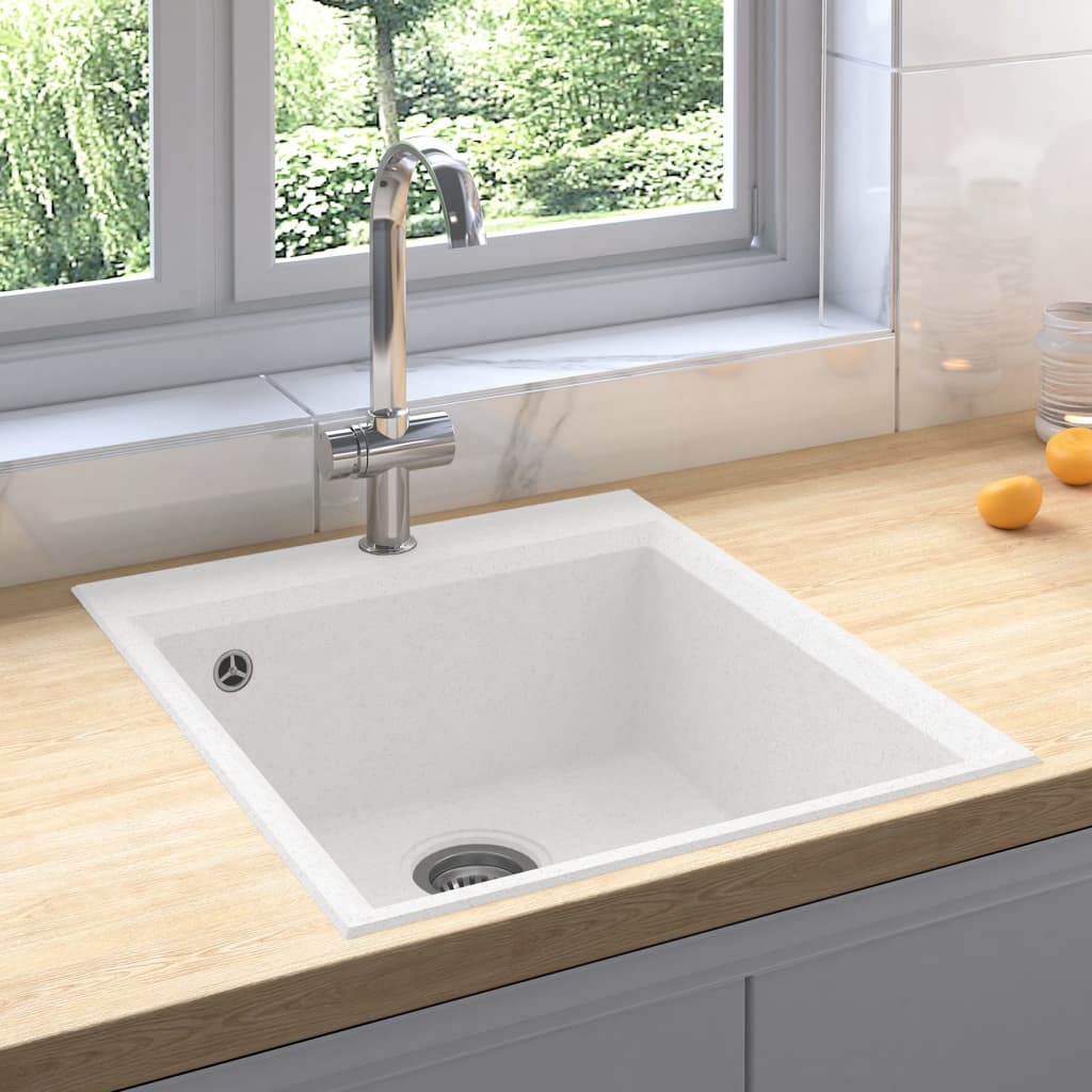 vidaXL køkkenvask med overløbshul granit hvid vidaXL køkkenvask med overløbshul granit hvid