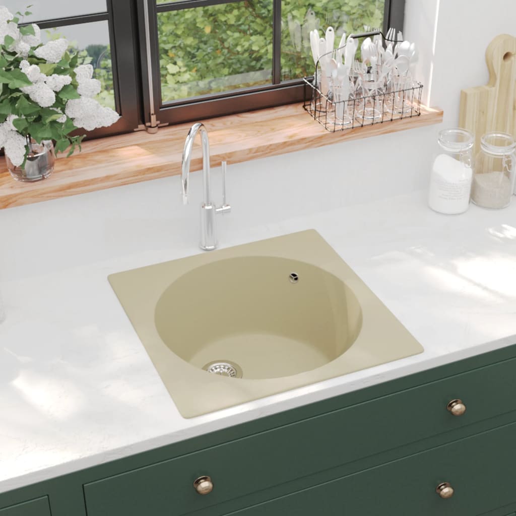 vidaXL køkkenvask med overløbshul granit beige vidaXL køkkenvask med overløbshul granit beige