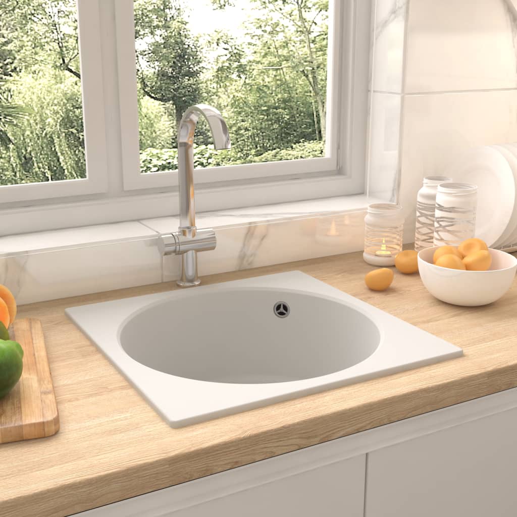 vidaXL køkkenvask med overløbshul granit hvid vidaXL køkkenvask med overløbshul granit hvid