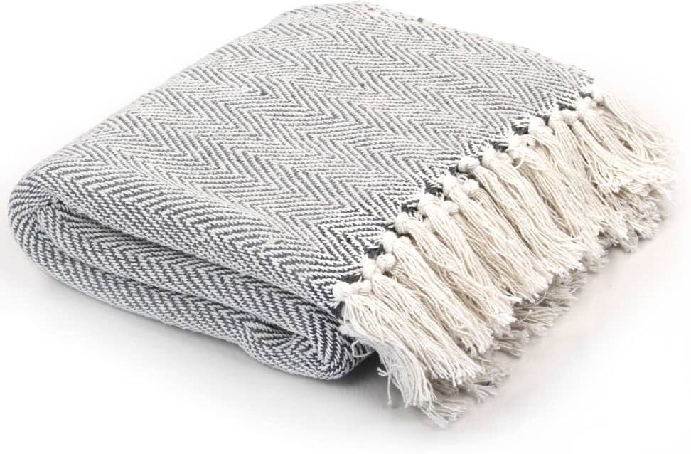 vidaXL plaid bomuld sildebensmønstret 160 x 210 cm grå vidaXL plaid bomuld sildebensmønstret 160 x 210 cm grå