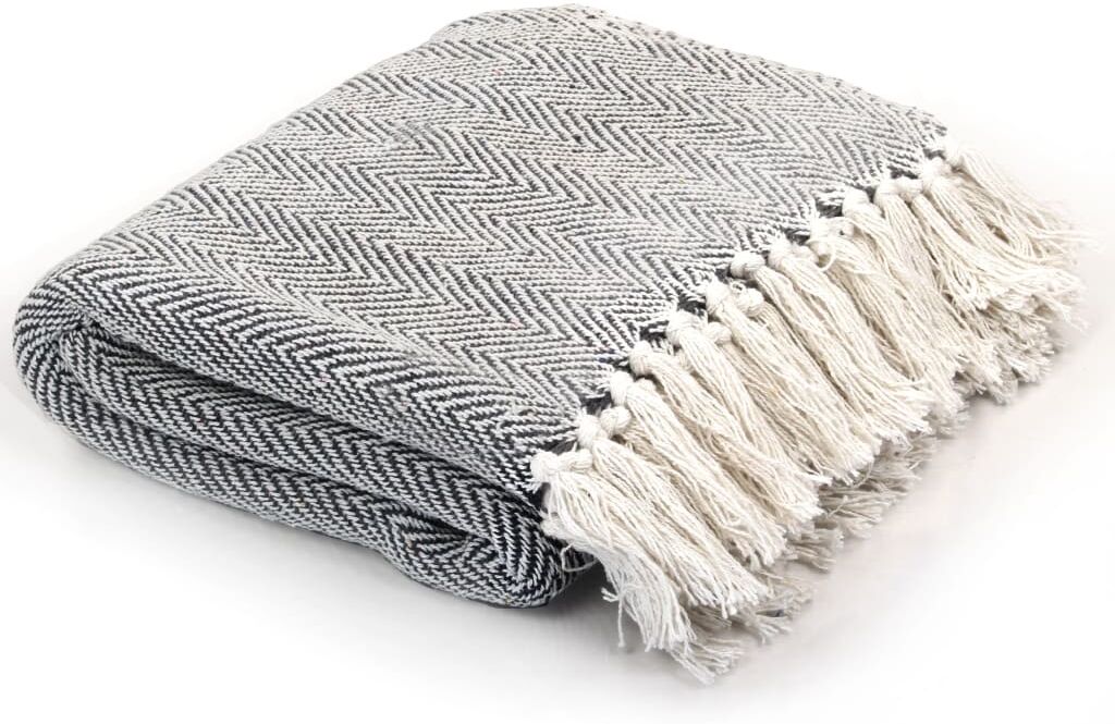 vidaXL plaid bomuld sildebensmønstret 125 x 150 cm marineblå vidaXL plaid bomuld sildebensmønstret 125 x 150 cm marineblå